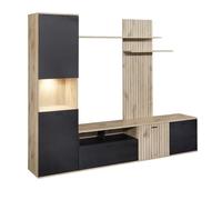 AltoBuy NIVER - Meuble TV Mural avec Banc TV et Colonne LED inclue et Aspect Bois Noir