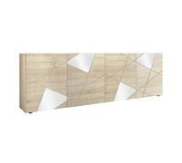 AltoBuy Oriana - Buffet 4 Portes Finition Bois Samoa avec Sérigraphies et Miroirs