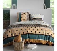 AltoBuy Parure Housse de Couette 240x220cm + 2 taies Motif Art-déco Noir Vert et Jaune 100% Coton - PEIO