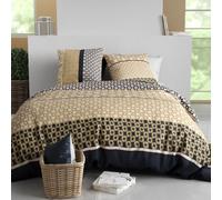 AltoBuy Parure Housse de Couette 240x220cm + 2 taies Motif géométrique Beige et Noir 100% Coton - MELUSINE