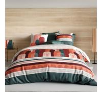AltoBuy Parure Housse de Couette 240x220cm + 2 taies Motif rétro Terracotta et Vert 100% Coton - Olga