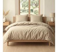 AltoBuy Parure Housse de Couette 260x240cm + 2 taies 100% Coton grège - Vitalia