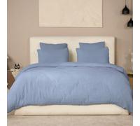 AltoBuy Parure Housse de Couette 260x240cm + 2 taies 100% Gaze de Coton lavée Bleu givré - Valma
