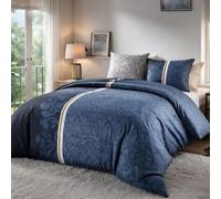 AltoBuy Parure Housse de Couette 260x240cm + 2 taies Motif arabesques Bleu 100% Coton - FLORISE
