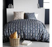 AltoBuy Parure Housse de Couette 260x240cm + 2 taies Motif Art-déco Bleu et Beige 100% Coton - Rayen