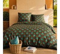 AltoBuy Parure Housse de Couette 260x240cm + 2 taies Motif Art-déco Bleu pétrole 100% Coton - Romain