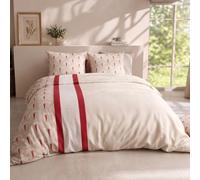 AltoBuy Parure Housse de Couette 260x240cm + 2 taies Motif Art-déco Rouge et Beige 100% Coton - LINOA
