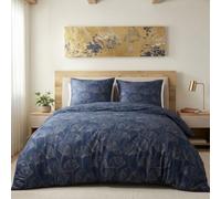 AltoBuy Parure Housse de Couette 260x240cm + 2 taies Motif Feuillage Ginko Bleu et Beige 100% Microfibre - VALFOR