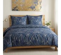 AltoBuy Parure Housse de Couette 260x240cm + 2 taies Motif Feuilles Bleu et Beige 100% Coton - MELDA