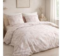 AltoBuy Parure Housse de Couette 260x240cm + 2 taies Motif Feuilles Rose poudré 100% Coton - LIXIA