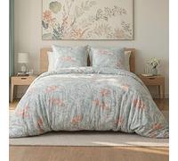 AltoBuy Parure Housse de Couette 260x240cm + 2 taies Motif Floral Turquoise et Rose 100% Microfibre - BLANDINE