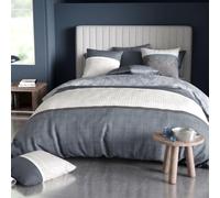 AltoBuy Parure Housse de Couette 260x240cm + 2 taies Motif Graphique Bleu et Gris 100% Coton - ENEZIA