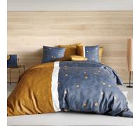 AltoBuy Parure Housse de Couette 260x240cm + 2 taies Motif Graphique Bleu et Jaune 100% Coton - ORBAL