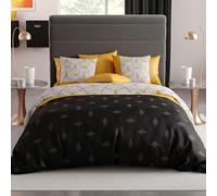 AltoBuy Parure Housse de Couette 260x240cm + 2 taies Motif Graphique Jaune et Noir 100% Coton - FARANDOLE