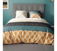 AltoBuy Parure Housse de Couette 260x240cm + 2 taies Motif Graphique Jaune Moutarde 100% Coton - GALIANA