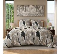 AltoBuy Parure Housse de Couette 260x240cm + 2 taies Motif Plumes Noir et Blanc 100% Microfibre - Piuma