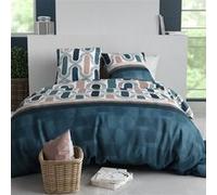 ALTOBUY - Parure housse de couette 260x240cm + 2 taies - Motif pop rétro - Coton - Bleu et rose - LEANA Bleu