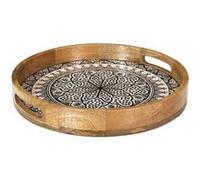 ALTOBUY Plateau rond en bois de manguier motif mandala noir Ø35cm Marron
