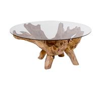 RAMA - Table Basse Ronde Ø110cm Teck Brut et Plateau Verre