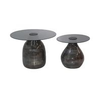 AltoBuy SALIM - Lot de 2 Tables Basse en Verre Fumé Noir Piètement en Manguier Vernis Gloss