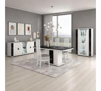 AltoBuy Séjour Complet avec vitrine Blanc et Aspect marbre Noir - Tahoe