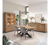 AltoBuy Séjour Complet Table + Buffet + vitrine Aspect Bois Finition Houston Oak - VASALY