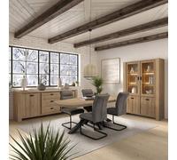 AltoBuy Séjour Complet Table Castella + Buffet et vitrine Aspect Bois Finition Castel Oak - Anatole