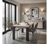 AltoBuy Séjour Table + Buffet Finition chêne Clair et Gris Ardoise - HADÈS