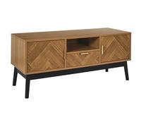 AltoBuy SIXTYS - Meuble TV 2 Portes et 1 Tiroir Aspect Bois Décor Chevrons Piétement Noir