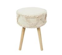 SKULLY - Tabouret Scandinave Beige Motifs Imitation Fourrure -