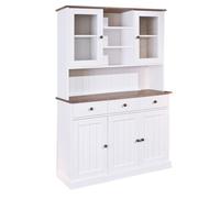 AltoBuy SOCOA - Buffet Vaisselier 5 Portes 3 Tiroirs Bois Massif Vernis Sepia et Blanc
