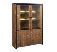 AltoBuy STALONE - Argentier 4 Portes Effet Bois Manguier Foncé et Noir