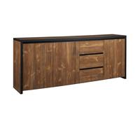 AltoBuy STALONE - Buffet 3 Portes 3 Tiroirs Effet Bois Manguier Foncé et Noir