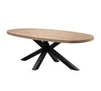 Table repas 200cm plateau ovale aspect bois finition Houston Oak pied métal étoile - HOUSTON - ALTOBUY Marron