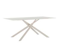 AltoBuy Table Repas rectangulaire 180cm Plateau en Verre trempé et Pieds croisés métal crème - Axelle