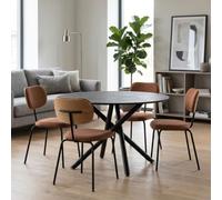 AltoBuy Table Ronde Design + 4 chaises Tissu Brique et métal Noir - AMAEL