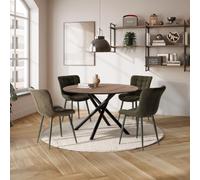 AltoBuy Table Ronde Design + 4 chaises Tissu Vert Pieds métal Noir - AMAEL