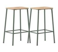 ALTOBUY Tabouret de bar BAHIA Lot de 2 - Bois naturel, pieds métal aigue-marine, H65cm Bleu