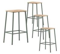 ALTOBUY Tabouret de bar BAHIA Lot de 4 - Bois naturel, pieds métal aigue-marine, H65cm Bleu