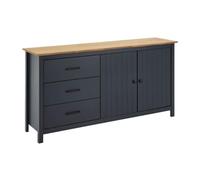 Buffet Bas 2 Portes 3 Tiroirs Bois Ciré coloris Bleu Pétrole - TINA -
