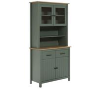 AltoBuy Tina - Buffet Haut 4 Portes 2 Tiroirs Bois Ciré et Vert
