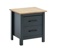 AltoBuy Tina - Chevet 2 Tiroirs Bois Ciré et Bleu Pétrole