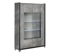 AltoBuy Vitrine 2 Portes Aspect béton ciré 2 Tons avec LED - Hampton