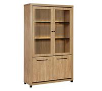 AltoBuy Vitrine 4 Portes avec LEDs Aspect Bois Finition Houston Oak poignées métal Noires - VASALY
