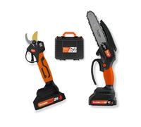 Altuna - Kit de Taille à Batterie en Titane - Tronçonneuse à Batterie + Sécateur Électrique - Inclut 2 Batteries 2Ah - Avec Chargeur et Ceinture Porte-Outils