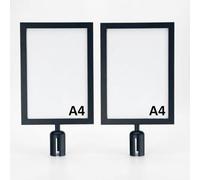Aluanz Porte Affiche A4 vertical pour poteau de guidage - Lot de 2 - Cadre double face en métal avec plexiglas, Support signalétique pour files d’attente, Diamètre max 63 mm - Noir mat