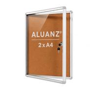 Aluanz Vitrine d’affichage DIN 2 x A4 - Tableau d'affichage verrouillable en liège, Vitrine intérieure avec serrure pour bureau, école, hôtel - 36 x 50 x 3 cm