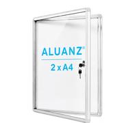 Aluanz Vitrine d'affichage DIN 2 x A4 | Vitrine d'affichage verrouillable, fond magnétique tableau blanc, Pour bureau, école, hôtel, 36 x 50 x 3 cm