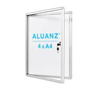 Aluanz Vitrine d'affichage DIN 4 x A4 - Tableau d'affichage verrouillable en tableau blanc, Panneau arrière magnétique, Vitrine intérieure avec serrure pour bureau, école, hôtel - 50 x 67 x 3 cm