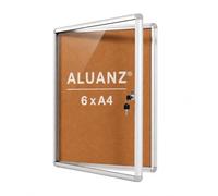 Aluanz Vitrine d'affichage DIN 6 x A4 | Tableau d'affichage verrouillable en liège, Vitrine intérieure avec serrure pour bureau, école, hôtel, 67 x 72 x 3 cm